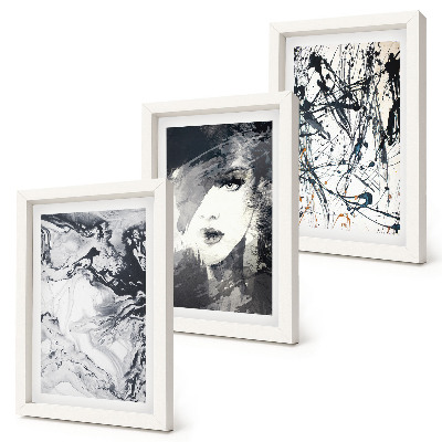 3 paveikslų rinkinys su rėmais Abstraktūs juodos ir baltos spalvos raštai