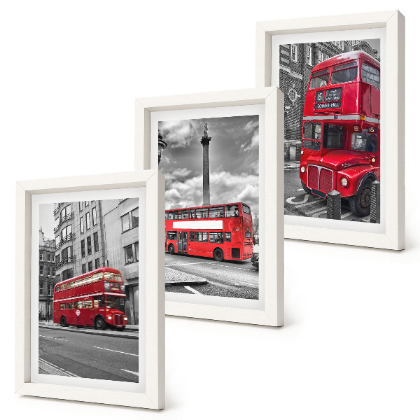 Įrėmintų paveikslų rinkinys Raudoni autobusai Londono miesto peizaže