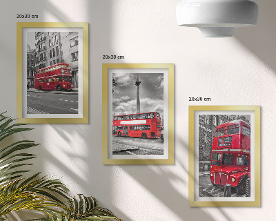 Įrėmintų paveikslų rinkinys Raudoni autobusai Londono miesto peizaže