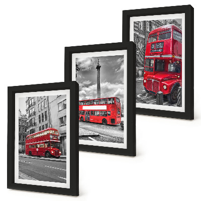 Įrėmintų paveikslų rinkinys Raudoni autobusai Londono miesto peizaže