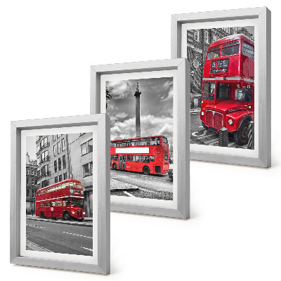 Įrėmintų paveikslų rinkinys Raudoni autobusai Londono miesto peizaže