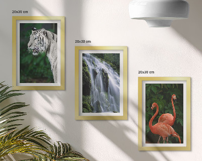 3 paveikslų rinkinys su rėmais Tigro krioklys ir rožiniai flamingai gamtoje