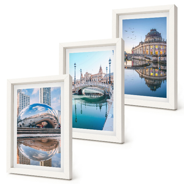 3 paveikslų rinkinys su rėmais Miesto architektūros atspindys vandenyje