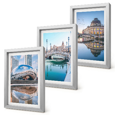 3 paveikslų rinkinys su rėmais Miesto architektūros atspindys vandenyje