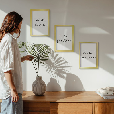 3 paveikslų rinkinys su rėmais Minimalistinės motyvuojančios citatos, kurios įkvepia