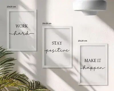 3 paveikslų rinkinys su rėmais minimalistinės įkvepiančios citatos