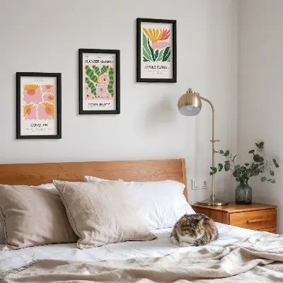 3 paveikslų rinkinys su rėmais šiuolaikinio stiliaus gėlių ir lapų motyvų plakatai