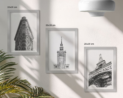 Įrėmintų paveikslų rinkinys Architektūriniai pastatai juodai balto minimalizmo stiliumi