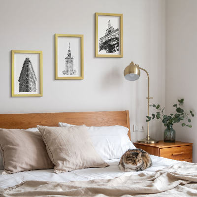 Įrėmintų paveikslų rinkinys Architektūriniai pastatai juodai balto minimalizmo stiliumi