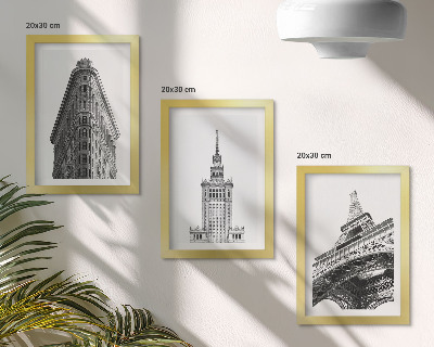Įrėmintų paveikslų rinkinys Architektūriniai pastatai juodai balto minimalizmo stiliumi