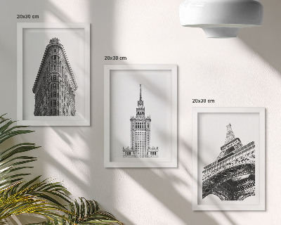 Įrėmintų paveikslų rinkinys Architektūriniai pastatai juodai balto minimalizmo stiliumi