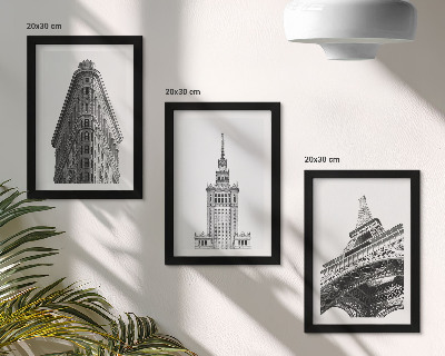 Įrėmintų paveikslų rinkinys Architektūriniai pastatai juodai balto minimalizmo stiliumi