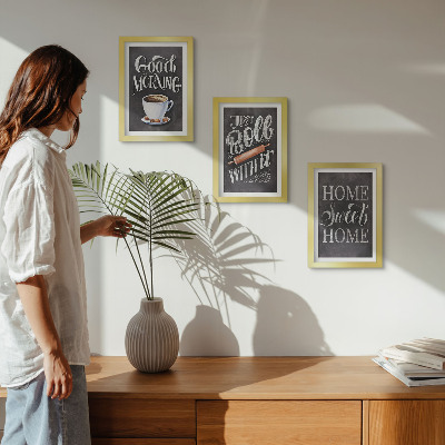 3 paveikslų rinkinys su rėmais Namų virtuvės temos, užrašai ant lentos