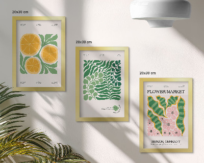3 paveikslų rinkinys su rėmais Vaisių ir augalų motyvai pastelinių spalvų plakatuose