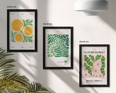 3 paveikslų rinkinys su rėmais Vaisių ir augalų motyvai pastelinių spalvų plakatuose