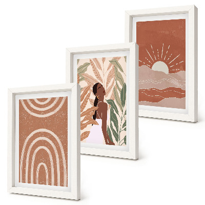 3 paveikslų rinkinys su rėmais Boho abstrakčios formos ir iliustracijos