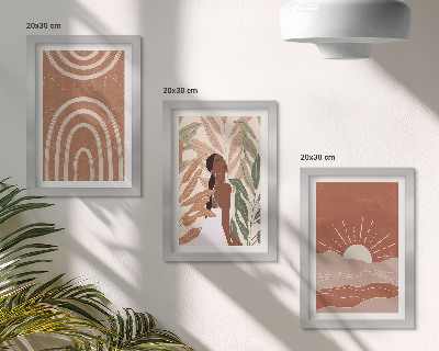 3 paveikslų rinkinys su rėmais Boho abstrakčios formos ir iliustracijos
