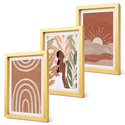 3 paveikslų rinkinys su rėmais Boho abstrakčios formos ir iliustracijos