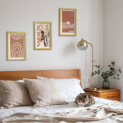 3 paveikslų rinkinys su rėmais Boho abstrakčios formos ir iliustracijos