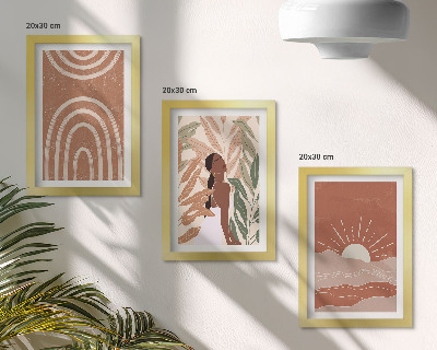 3 paveikslų rinkinys su rėmais Boho abstrakčios formos ir iliustracijos