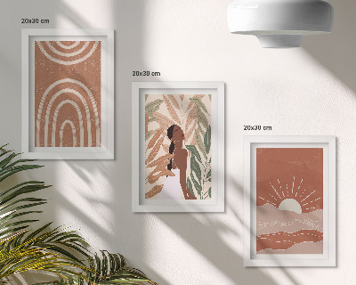 3 paveikslų rinkinys su rėmais Boho abstrakčios formos ir iliustracijos