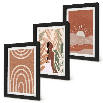 3 paveikslų rinkinys su rėmais Boho abstrakčios formos ir iliustracijos