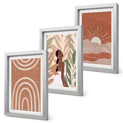 3 paveikslų rinkinys su rėmais Boho abstrakčios formos ir iliustracijos