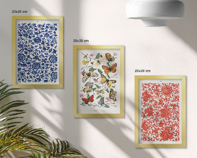 Įrėmintų paveikslų rinkinys Vintažiniai gėlių drugelių ir ornamentų plakatai