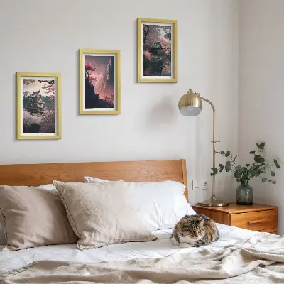 Japonijos kalnų fantazijų peizažų paveikslų rinkinys su rėmais, 3 dalių