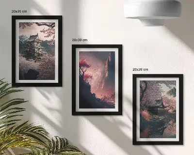 Japonijos kalnų fantazijų peizažų paveikslų rinkinys su rėmais, 3 dalių