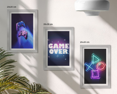 3 paveikslų rinkinys su rėmais Žaidimų pulteliai su „Game Over“ piktogramomis
