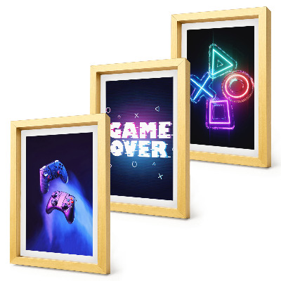 3 paveikslų rinkinys su rėmais Žaidimų pulteliai su „Game Over“ piktogramomis