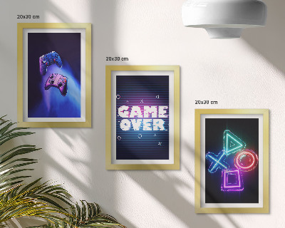 3 paveikslų rinkinys su rėmais Žaidimų pulteliai su „Game Over“ piktogramomis