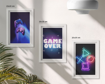 3 paveikslų rinkinys su rėmais Žaidimų pulteliai su „Game Over“ piktogramomis