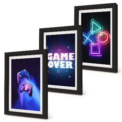 3 paveikslų rinkinys su rėmais Žaidimų pulteliai su „Game Over“ piktogramomis