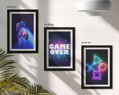 3 paveikslų rinkinys su rėmais Žaidimų pulteliai su „Game Over“ piktogramomis