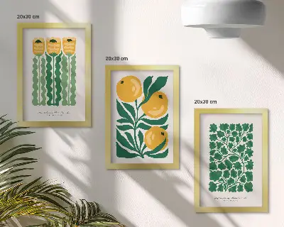 Augalų raštų plakatai su gėlėmis ir lapais trijų paveikslų rinkinys su rėmais