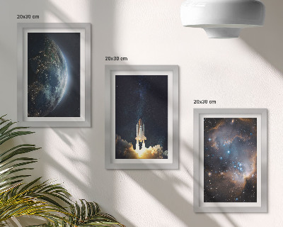 Įrėmintų paveikslų rinkinys Erdvė Žemė raketa galaktika dangus žvaigždės
