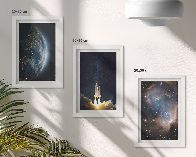 Įrėmintų paveikslų rinkinys Erdvė Žemė raketa galaktika dangus žvaigždės