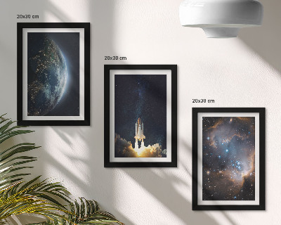 Įrėmintų paveikslų rinkinys Erdvė Žemė raketa galaktika dangus žvaigždės