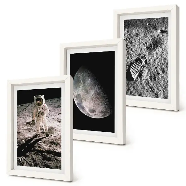 Įrėmintų paveikslų rinkinys su astronauto pėdsako Mėnulyje nuotrauka
