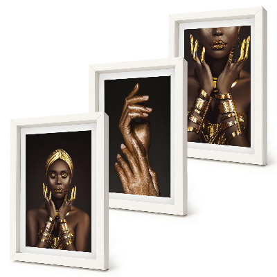 3 paveikslų rinkinys su rėmais Elegantiški afrikiečių moters portretai