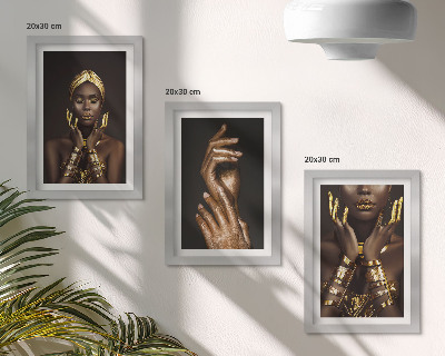 3 paveikslų rinkinys su rėmais Elegantiški afrikiečių moters portretai
