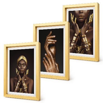 3 paveikslų rinkinys su rėmais Elegantiški afrikiečių moters portretai