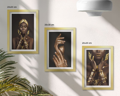3 paveikslų rinkinys su rėmais Elegantiški afrikiečių moters portretai