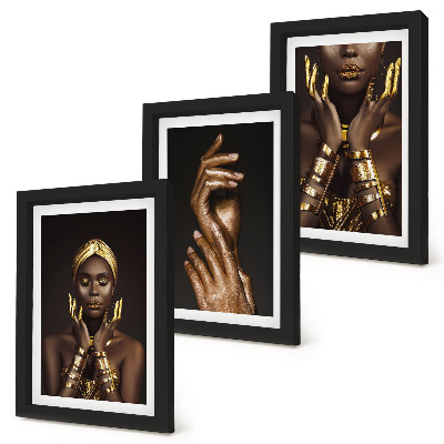 3 paveikslų rinkinys su rėmais Elegantiški afrikiečių moters portretai