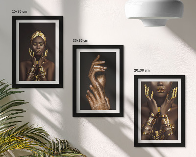 3 paveikslų rinkinys su rėmais Elegantiški afrikiečių moters portretai