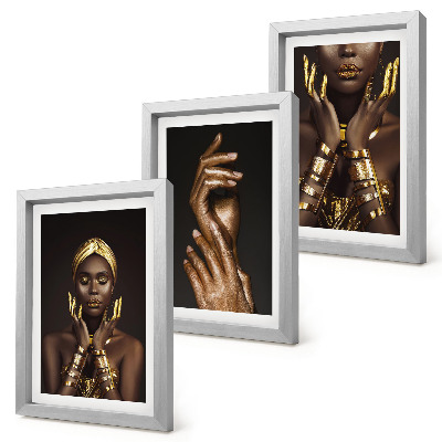 3 paveikslų rinkinys su rėmais Elegantiški afrikiečių moters portretai