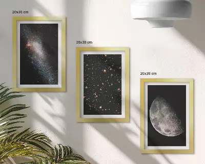 3 paveikslų rinkinys su rėmais kosminės galaktikos su žvaigždėmis ir pilnaties vaizdu