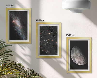 3 paveikslų rinkinys su rėmais Kosminės galaktikos žvaigždės ir pilnatis